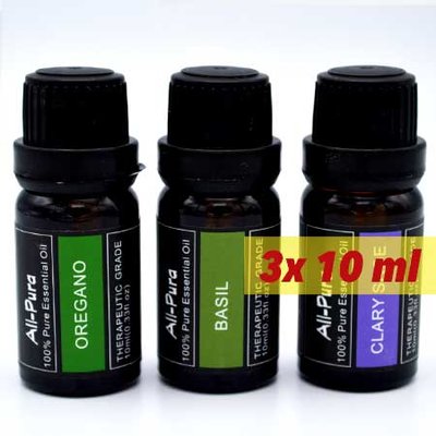All-Pura; Oregano, Basilicum & Scharlei etherische olie | 3x10ml = 30ml | (Mediteriaans-pakket)