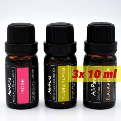 All-Pura; YlangYlang, Roos & Zwarte peper etherische olie | 3x10ml = 30ml | (Love,Romance & Passion-pakket)