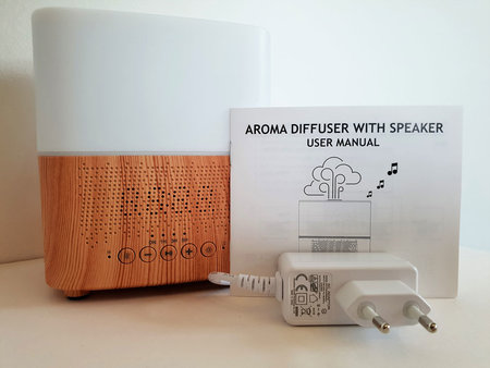 Aroma diffuser AllPura Cube (hout/wood) Timer, Light & Bluetooth speaker | 300ml | (ultrasoon)