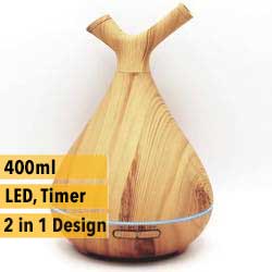 AD Aquair type duo Chiaro (hout/wood) Timer, LED, Afneembare top | 400ml | (ultrasone aroma diffuser)